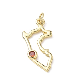 Brass Micro Pave Dark Orange Cubic Zirconia Pendants, Map Charms, Long-Lasting Plated, Rack Plating, Lead Free & Cadmium Free
