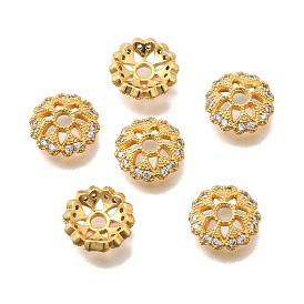 Колпачки для бусин из прозрачного кубического циркония из латуни, цветок, без кадмия и без свинца, стойки покрытие, долговечный
