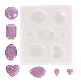Moules en silicone pendant, moules de résine, pour la résine UV, fabrication de bijoux en résine époxy, coeur et ovale et goutte et octogone