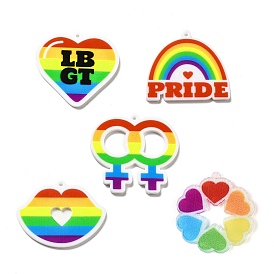 Акриловые радужные подвески с принтом в стиле гордости, сердце/губа/цветок/знак/радужный шарм