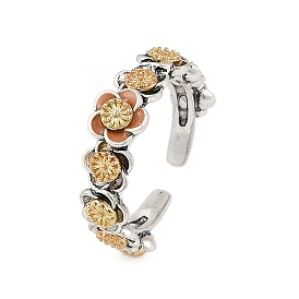 Brass Enamel Open Cuff Rings for Women, Flower