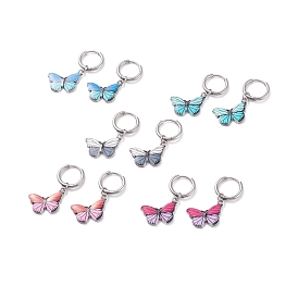 Two Tone Butterfly Dangle Hoop Earrings, Drop Earrings for Women, Stainless Steel Color