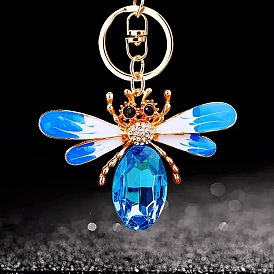 Alloy Rhinestone Dragonfly Keychain Cute Men and Women Bag Pendant Keychain, Insect