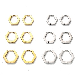 304 Stainless Steel Hexagon Huggie Hoop Earrings