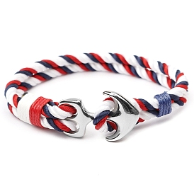 Stainless Steel Anchor Link Bracelet, Red Blue White Cord Bracelet, for Independence Day