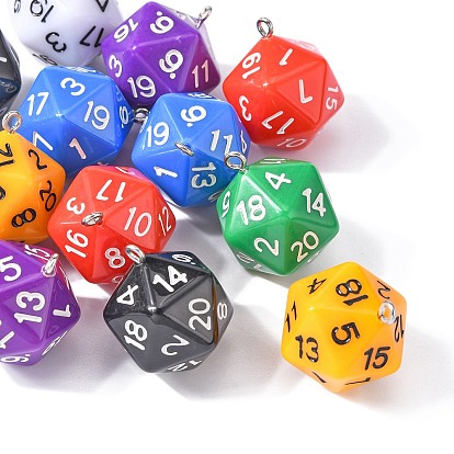 28шт 7 цветные непрозрачные акриловые подвески, с железной фурнитурой с платиновым покрытием, граненые, многогранная игральная кость, d20