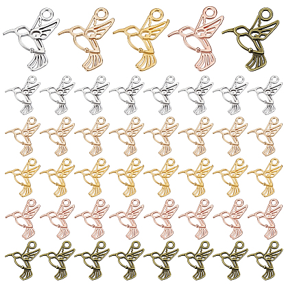 250Pcs 5 Colors Zinc Alloy Pendants, Birds Charms