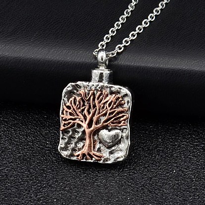 Two Tone Alloy Urn Ashes Necklaces, Tree of Life Pendant Necklace