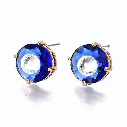 Латунь серьги, со стеклянными и стальными штифтами, плоско-круглые