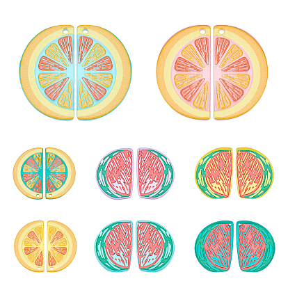 16Pcs 2 Style Translucent Acrylic Pendants, 3D Printed, Orange & Watermelon