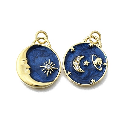 Латунные микро проложить кубического циркония подвески, без кадмия и без свинца, с эмалью, плоско-круглые, реальный 16 k позолоченный, берлинская лазурь