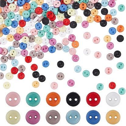 120Pcs 12 Colors Mini Resin Button, 2-Hole Doll BJD Garment Accessories, Flat Round