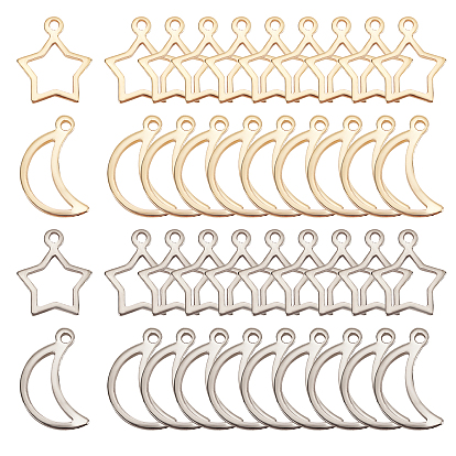 Pendentifs en acier inoxydable, lune et étoiles