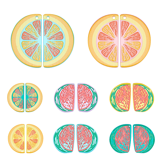 16Pcs 2 Style Translucent Acrylic Pendants, 3D Printed, Orange & Watermelon