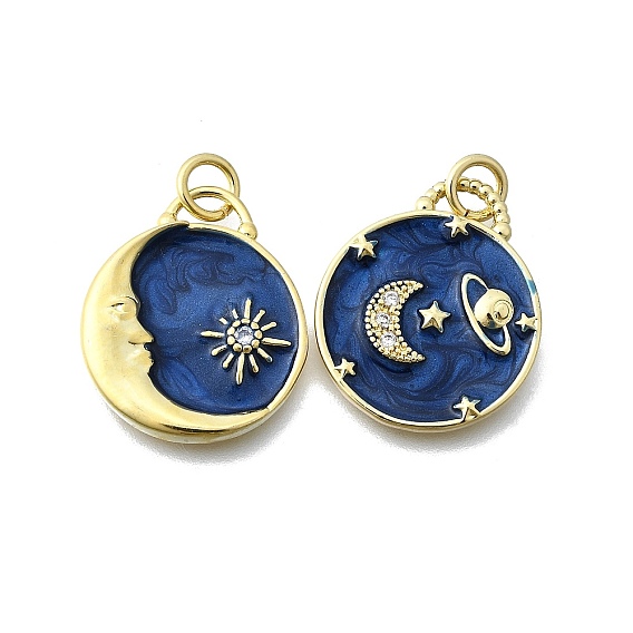 Латунные микро проложить кубического циркония подвески, без кадмия и без свинца, с эмалью, плоско-круглые, реальный 16 k позолоченный, берлинская лазурь