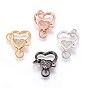 Brass Micro Pave Cubic Zirconia Lobster Claw Clasps, Heart