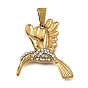 304 Stainless Steel Rhinestone Pendants, Bird Charms, with 201 Stainless Steel Snap On Bails