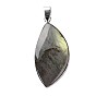 Natural Labradorite Teardrop Pendants, with Platinum Plated Brass Findings, 34~60x13~35x5~15mm, Hole: 4x7mmm