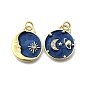 Латунные микро проложить кубического циркония подвески, без кадмия и без свинца, с эмалью, плоско-круглые, реальный 16 k позолоченный, берлинская лазурь