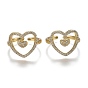 Adjustable Brass Micro Pave Clear Cubic Zirconia Cuff Rings, Open Heart Rings, Long-Lasting Plated