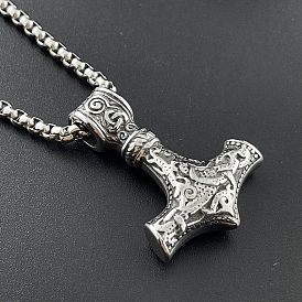 Винтажный панк-стиль 304 ожерелья с подвеской в виде молота викингов из нержавеющей стали для мужчин