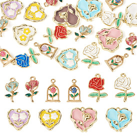 20шт 5 стили подвески из эмалированного сплава с покрытием, без кадмия и без свинца, смешанная форма с цветком