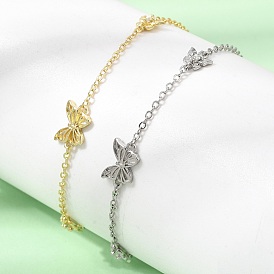 Brass Butterfly Link Bracelets, Rack Plating, Long-Lasting Plated, Cadmium Free & Lead Free