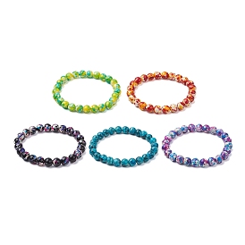 Round Dyed Synthetic Turquoise Beads Stretch Bracelets for Women