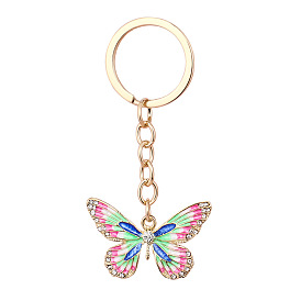 Sparkling Animal Keychain with Alloy and Rhinestone Butterfly Pendant