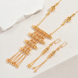 Комплект из латунных ожерелий и серег с геометрическим вырезом и бахромой для женщин