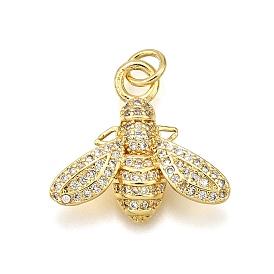 Rack Plating Brass Micro Pave Cubic Zirconia Pendants, Bees, with Jump Ring, Cadmium Free & Lead Free, Long-Lasting Plated