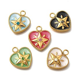 Ионное покрытие (ip) 304 подвески из нержавеющей стали с эмалью, со стразами, реальный 14 k позолоченный, сердце со звездным шармом