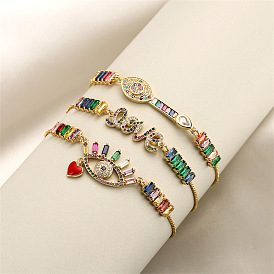 Colorful Zircon Love Festival Adjustable Heart Devil Eye Bracelet for Women