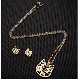 Stainless Steel Hollow Out Vintage Flower Leaf Jewelry Set