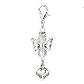Acrylic Pendant Decoration, Alloy Pendants & Zinc Alloy Lobster Claw Clasps Charm, Angel with Heart