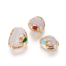 Природный кристалл кварца бусины, со стеклом, край позолоченный, самородки