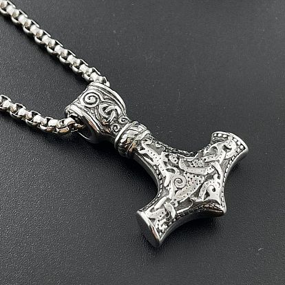 Винтажный панк-стиль 304 ожерелья с подвеской в виде молота викингов из нержавеющей стали для мужчин