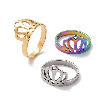201 Stainless Steel Crown Finger Ring, Hollow Wide Ring for Women