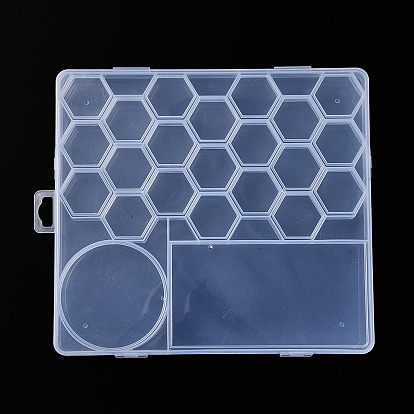 Rectangle Large Capacity Plastic Bead Containers, 21 Hexagon Grids & 1 Round Grid & 1 Rectangle Grid