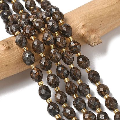 Природные бронзитом бисер нитей, граненые, рис, с бисером