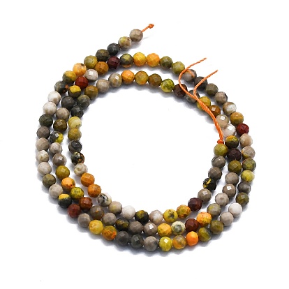 Natural Bumblebee Jasper Beads Strands, Faceted, Round