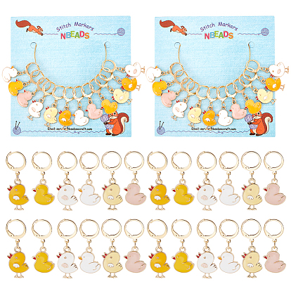 12шт 6 стиль сплава эмали цыпленок замки стежков, с позолоченными 304 фурнитурой из нержавеющей стали