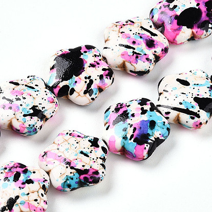 Синтетических нитей бирюзовые бусы, окрашеные, цветок