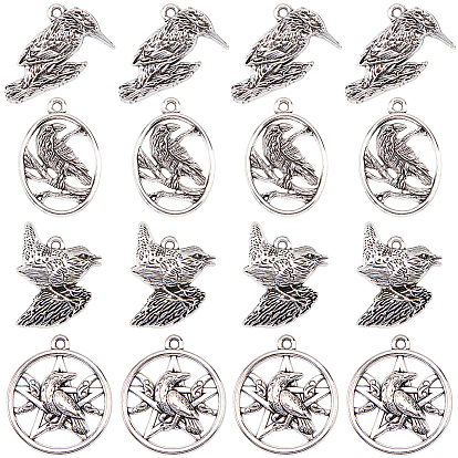 40 шт 4 стили подвески из сплава в тибетском стиле, амулеты ворон, античное серебро