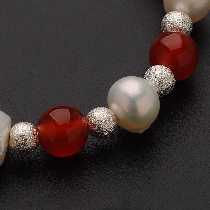 Attractive Gemstone Beaded Bracelets, with Pearl Beads, Brass Beads and Heart Alloy Toggle Clasps, 185mm