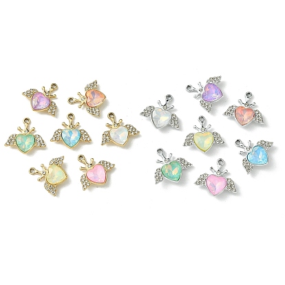 Подвески из стекла со стразами из сплава с УФ-покрытием разных цветов, сердце с крыльями