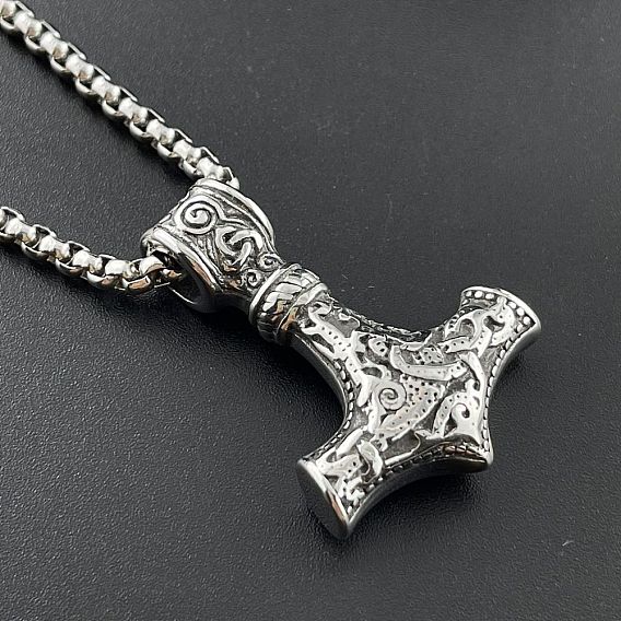 Винтажный панк-стиль 304 ожерелья с подвеской в виде молота викингов из нержавеющей стали для мужчин