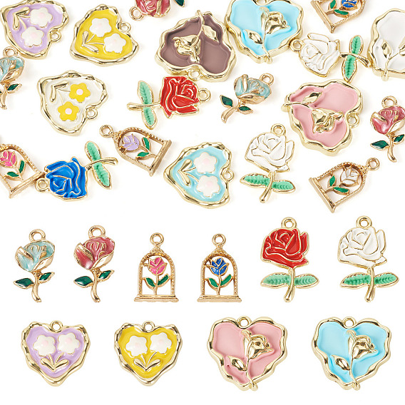 20шт 5 стили подвески из эмалированного сплава с покрытием, без кадмия и без свинца, смешанная форма с цветком