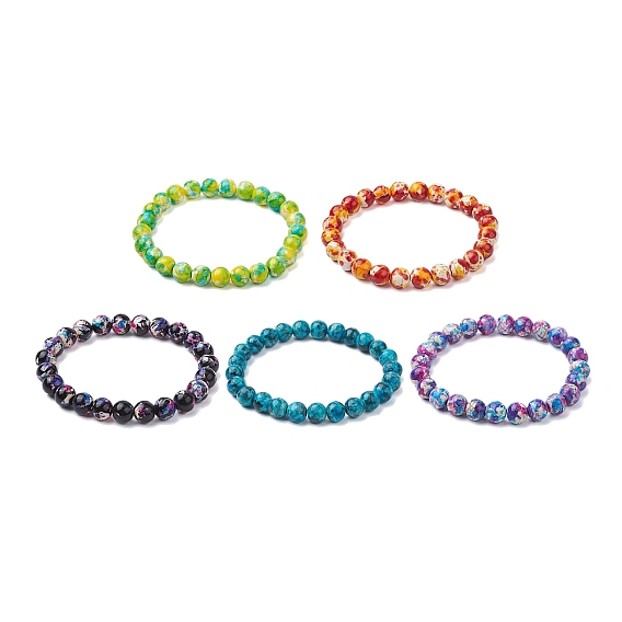 Круглые эластичные браслеты из окрашенных синтетических бирюзовых бусин для женщин