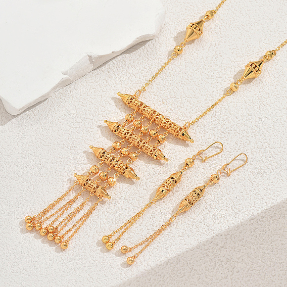 Комплект из латунных ожерелий и серег с геометрическим вырезом и бахромой для женщин